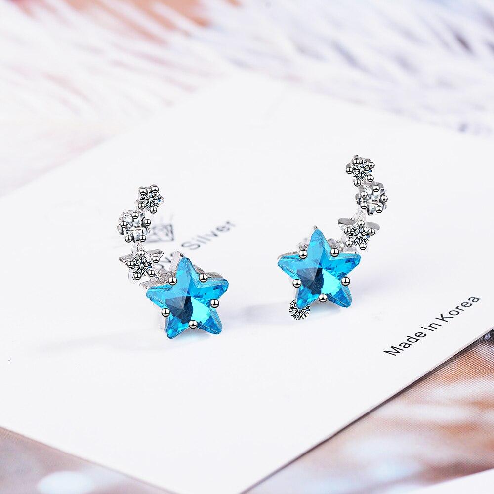 925 Sterling Silver Luxuy Star Zircon Earrings Blue Crystal Wedding Party Ear Stud  Jewelry Drop Shipping S-E767