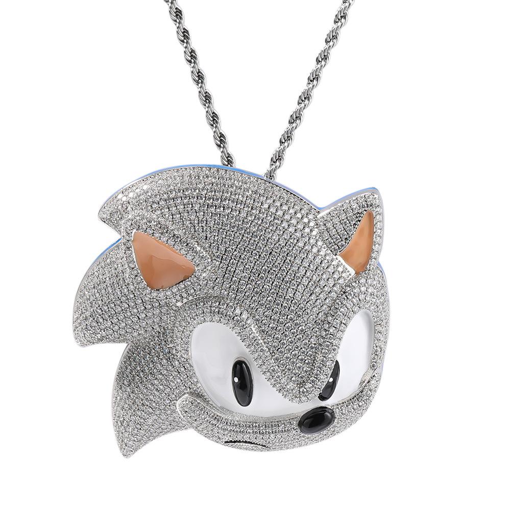 Personalizovaný svítící přívěsek na krk se Sonicem, pánský street měděný náhrdelník zdobený diamanty, jeden kus je zaslán jménem jiného.
