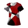 Women's Fashion Printed Short Sleeve V Neck Pattern Tops Pocket Working T-shirts