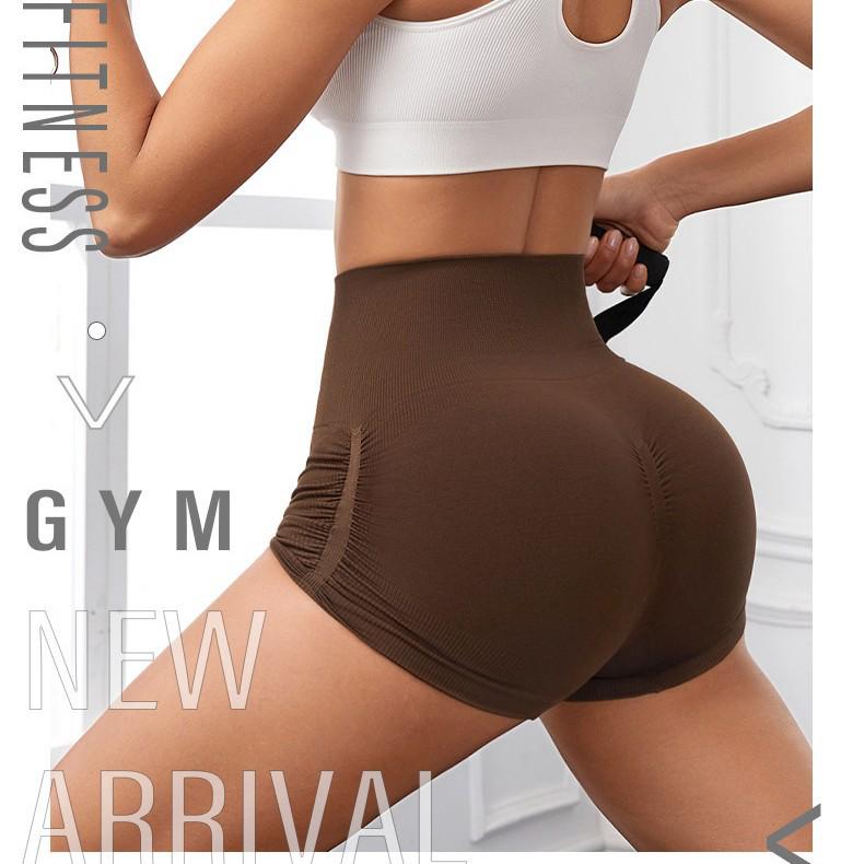 Women's High-Waisted Butt-Lifting Stretchy Yoga Shorts - Breathable Three-Quarter Length with Pleated Drawstring