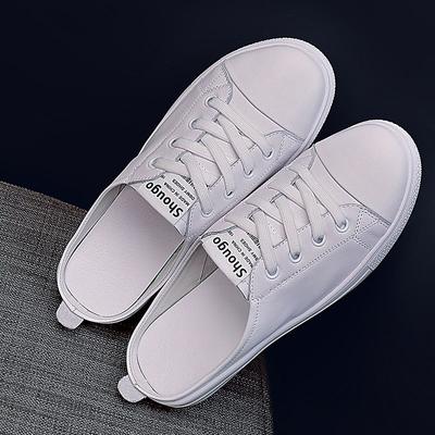 Slippers Leather Small White Shoes Women's Baotou  Summer New Korean Version of The All-match Flat Half Drag Heelless Loafers