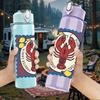 1PC Vintage Lobster Stamp Art 750ml Color Plastic Sports Water Bottle Leakproof Flip Straw Lid Suitable for Sports Office Home Use