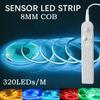 Bandă LED COB cu Senzor de Mișcare 5V 8mm 320LEDs/M Alimentată de Baterii Culoare Multiplă Lumină de Noapte cu Inducție Alb Cald Roșu Albastru Galben Verde