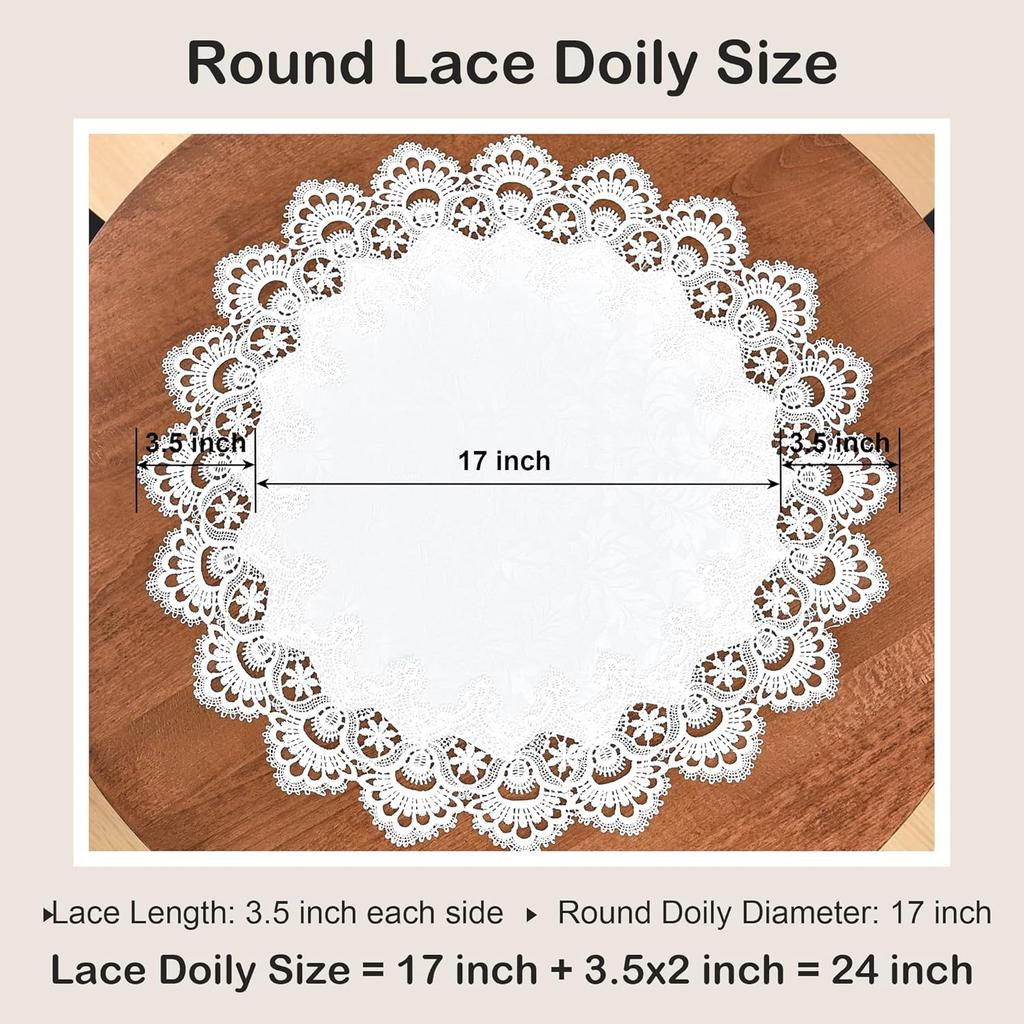 Elegant White Lace Jacquard Round Doily Tablecloth Table Topper Decoration Cover for Home Dresser Scarf and Table Centerpiece 24 Inch