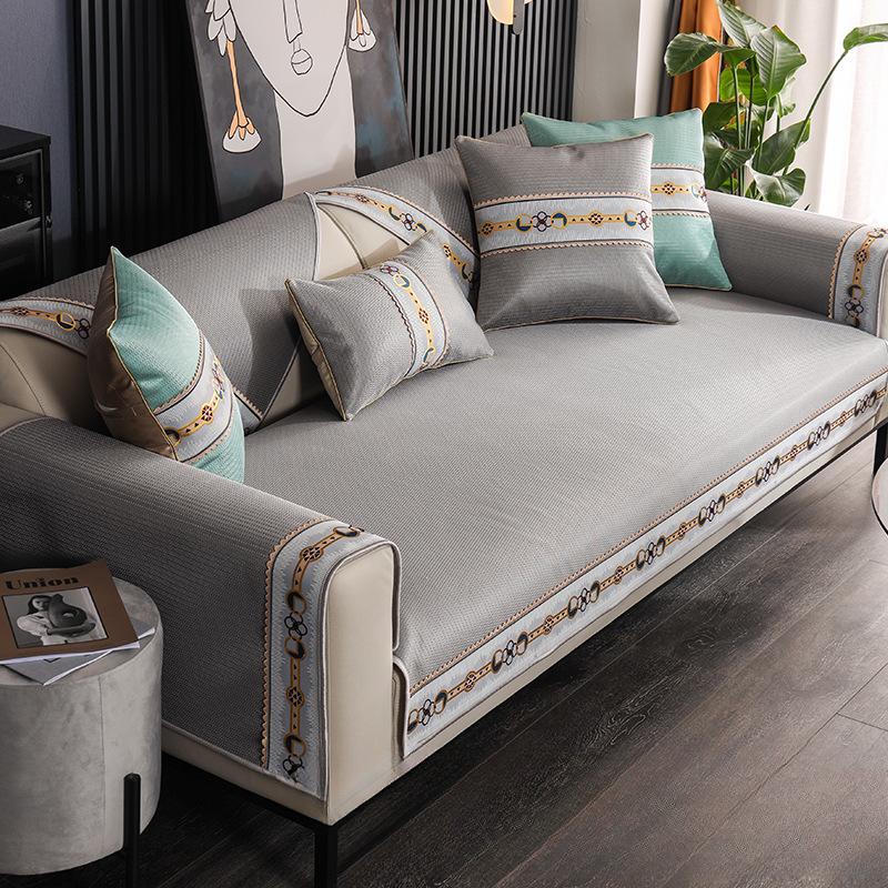 Summer Ice Silk Cool Pad Four Seasons Universal Sofa Cushion Modern Minimalist Living Room Comfortable Sofa Cover Slipcover
