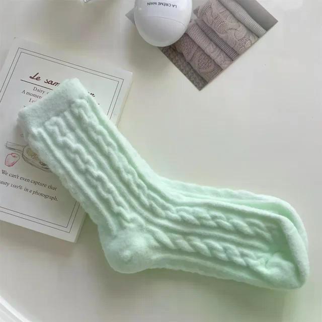 Winter warm wool socks plus fleece thickened plush sleeping socks Candy colored knitted striped women socks cute fashion socks