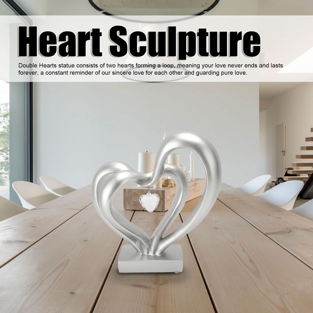 Double Heart Sculpture Resin Romantic Heart Statues Love Sculpture for Couple Love Statue Weeding Anniversary BS20621