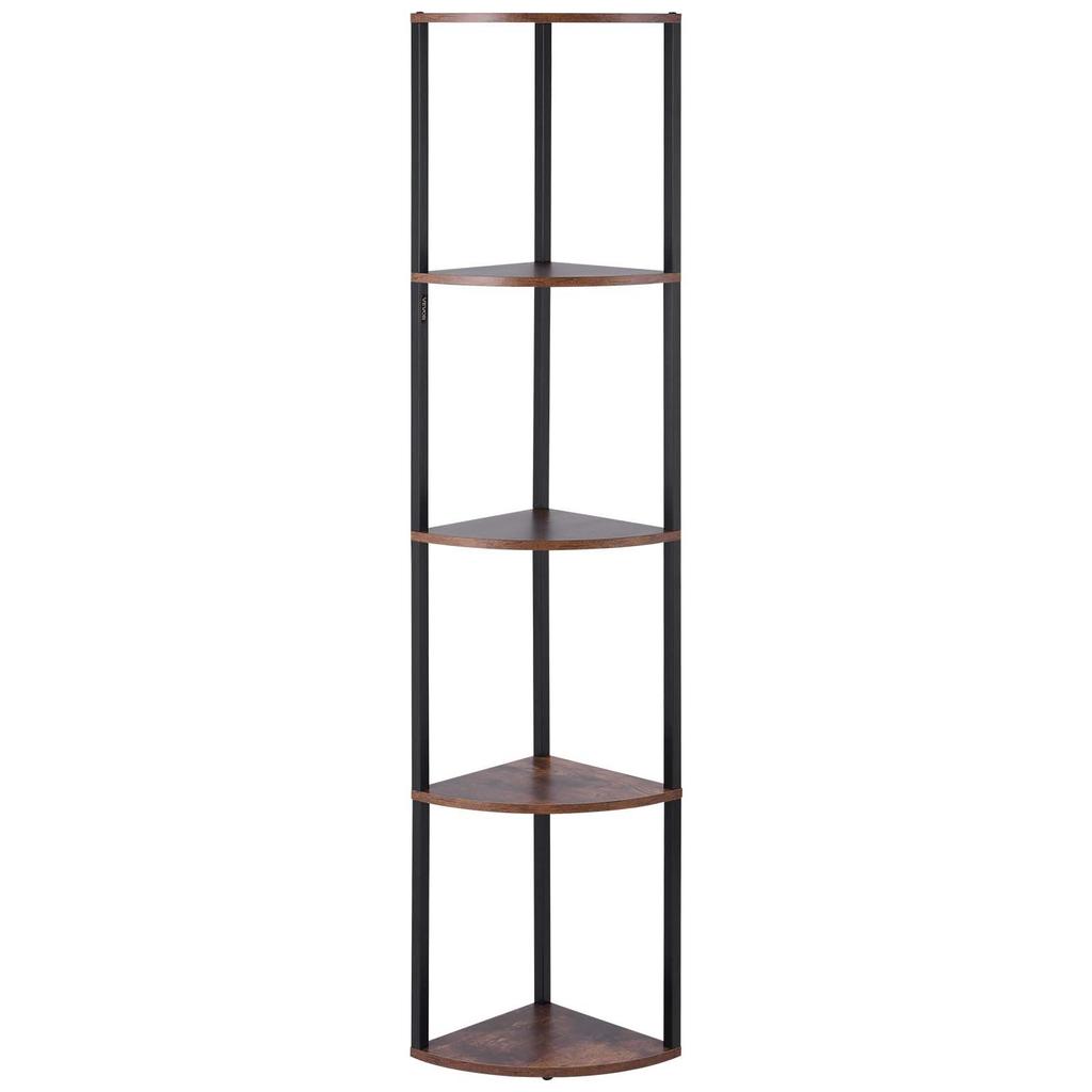 VEVOR 5 Tier Corner Shelf, Tall Corner Stand with LED Light, Wall Shelves Tower Storage Organizer with Metal Frame & Wooden Shelves