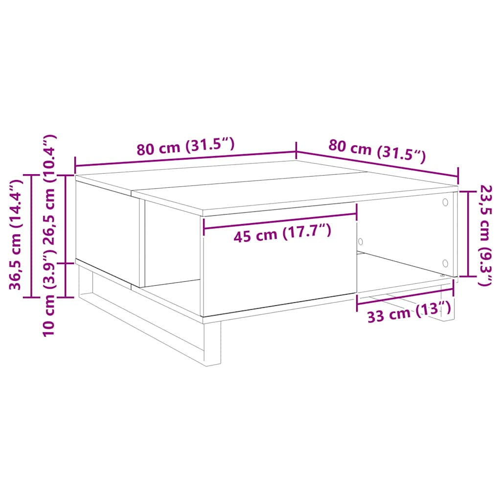 Coffee Table Reclaimed Wood 80 x 80 x 36.5 cm Wood Based Panel