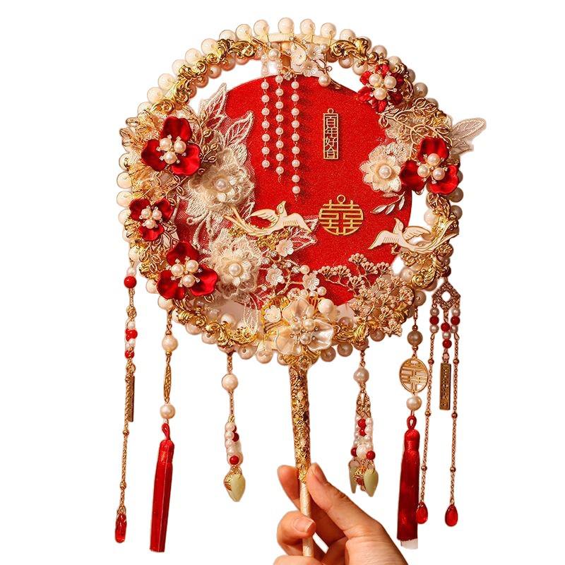 Champagne Wedding Xiuhe Fan - Handmade Double Circle Bridal Fan