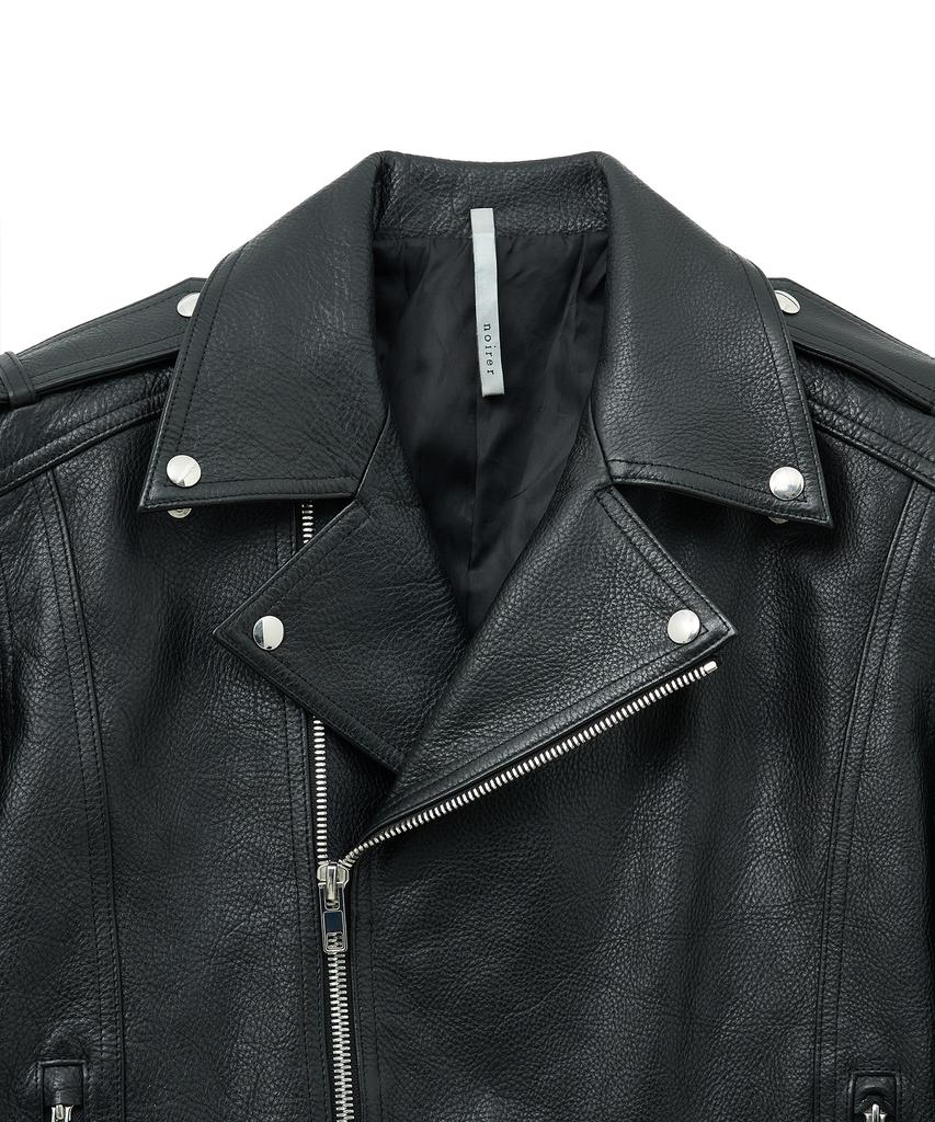 Noirer Antique Cow Leather Crop Rider Jacket (Black)
