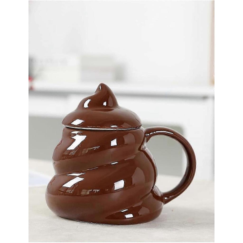 2026 Suitable Poop Expression Coffee Mug, Brown Poop Shape Ceramic Mug with Spoon, Funny and Cute Large Mug, Great Gift for Men and Women