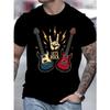 2025 Sommer Heißer Verkauf Rockgitarre Bedrucktes Muster Baumwoll-T-Shirt - Kreatives Herren Weites Lässiges Rundhals Kurzarm Oberteil