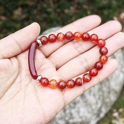 Unisex Elastic Bracelet with Natural Red Agate Stone Beads