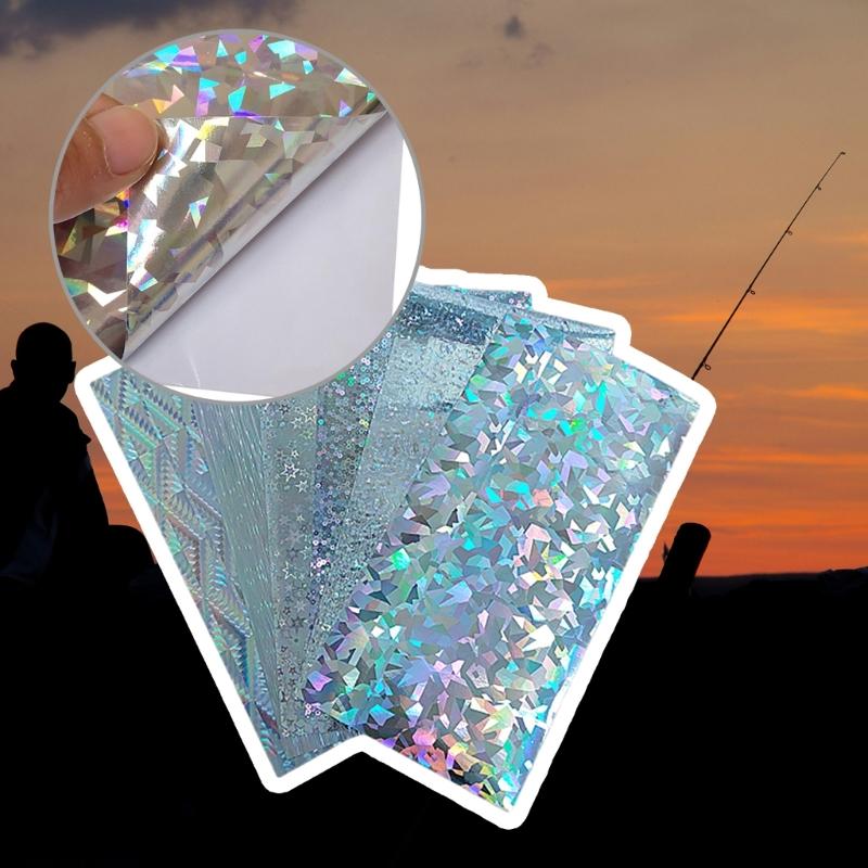 10 Pezzi Pellicola Adesiva Olografica Riflettente Adesivi per Esca da Pesca Impermeabile Nastro Lampeggiante per Esca da Pesca Facile da Usare