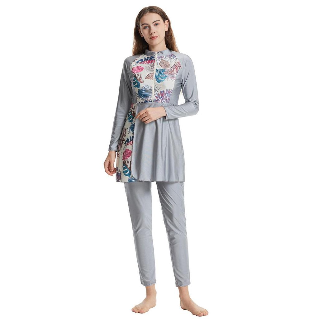 Women Printing Swimwear Muslim Bathing Suit with Cap Long Sleeve Swimsuit Full Coverage Swimming Suit 3 Pieces Sun Protection