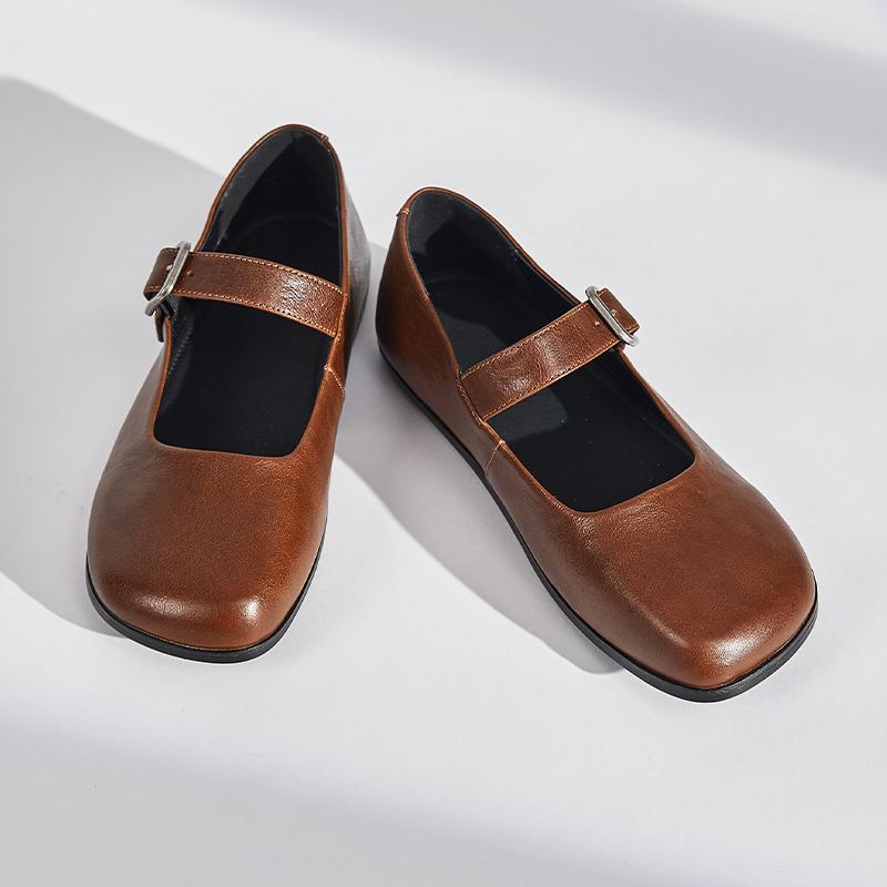 Fashion AIYUQI Mary Jane Female Shoes 2025 New Genuine Leather Shoes Women Non-slip Large Size Square Toe Buckle Ballet Flats Women