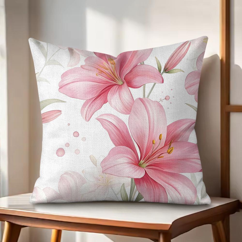 Classic Lily Cushion Cover Natural Linen Organic Fabric DoubleSided Printing Couch Pillow Covers Home Decor