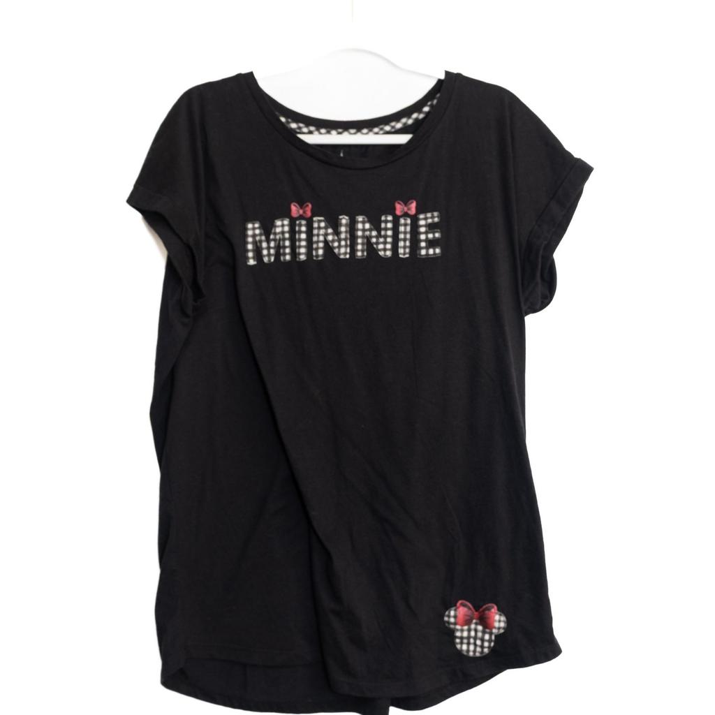Disney Minnie Size 2XL Womens Black T-Shirt With Checkered Bow Accents