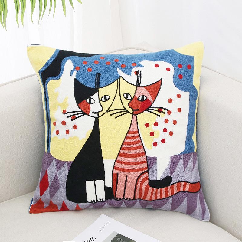Abstrakcyjny Van Gogh Miau Pełny Haft Haft Picasso Poszewka na Poduszkę Przyłóżkowa Poduszka do Samochodu