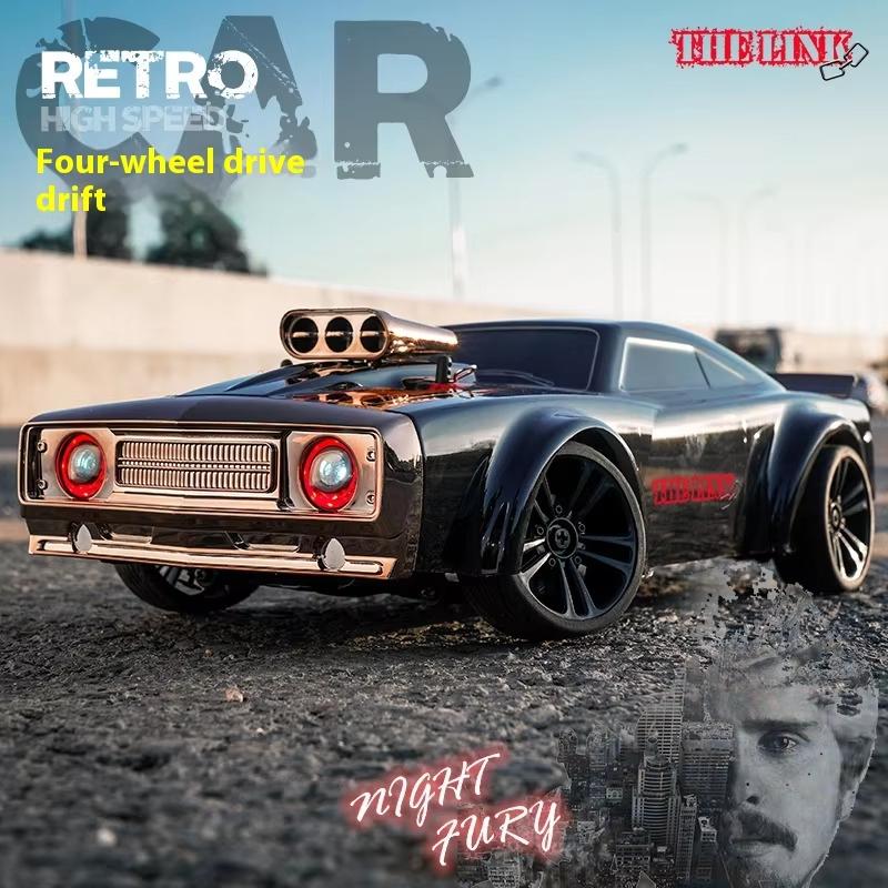 NNew Full Size Light 1:16 4WD High Speed Remote Control Model Drift Car 50KM/H American Muscle Car Boy Toy 4WD Strong Brush LED Racing Car Model Gift