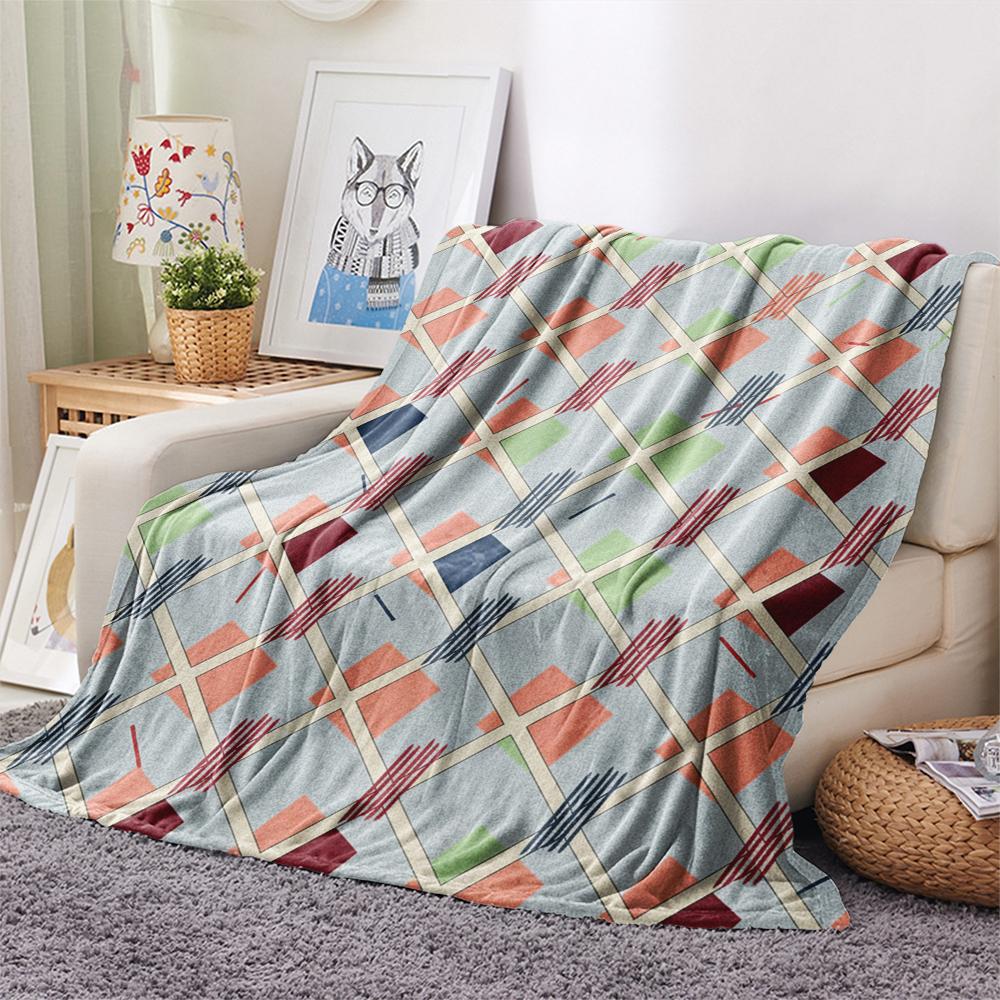1Pc Simple Geometry Print Flannel Blanket, High Quality Comfortable for All Seasons, Home Decor, Warmth and Comfort, Perfect for Christmas Gifts W18