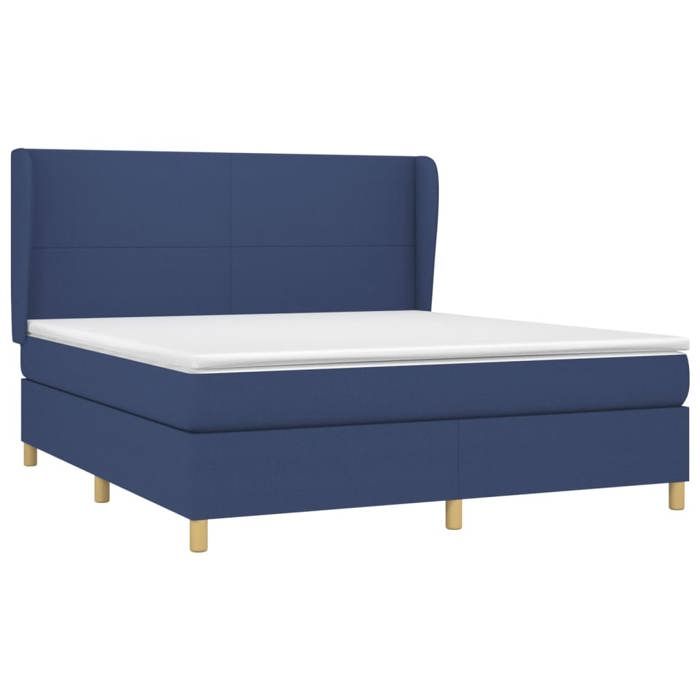 Maison Exclusive - Bed Slat Base with Blue 160x200 Cm Fabric Mattress