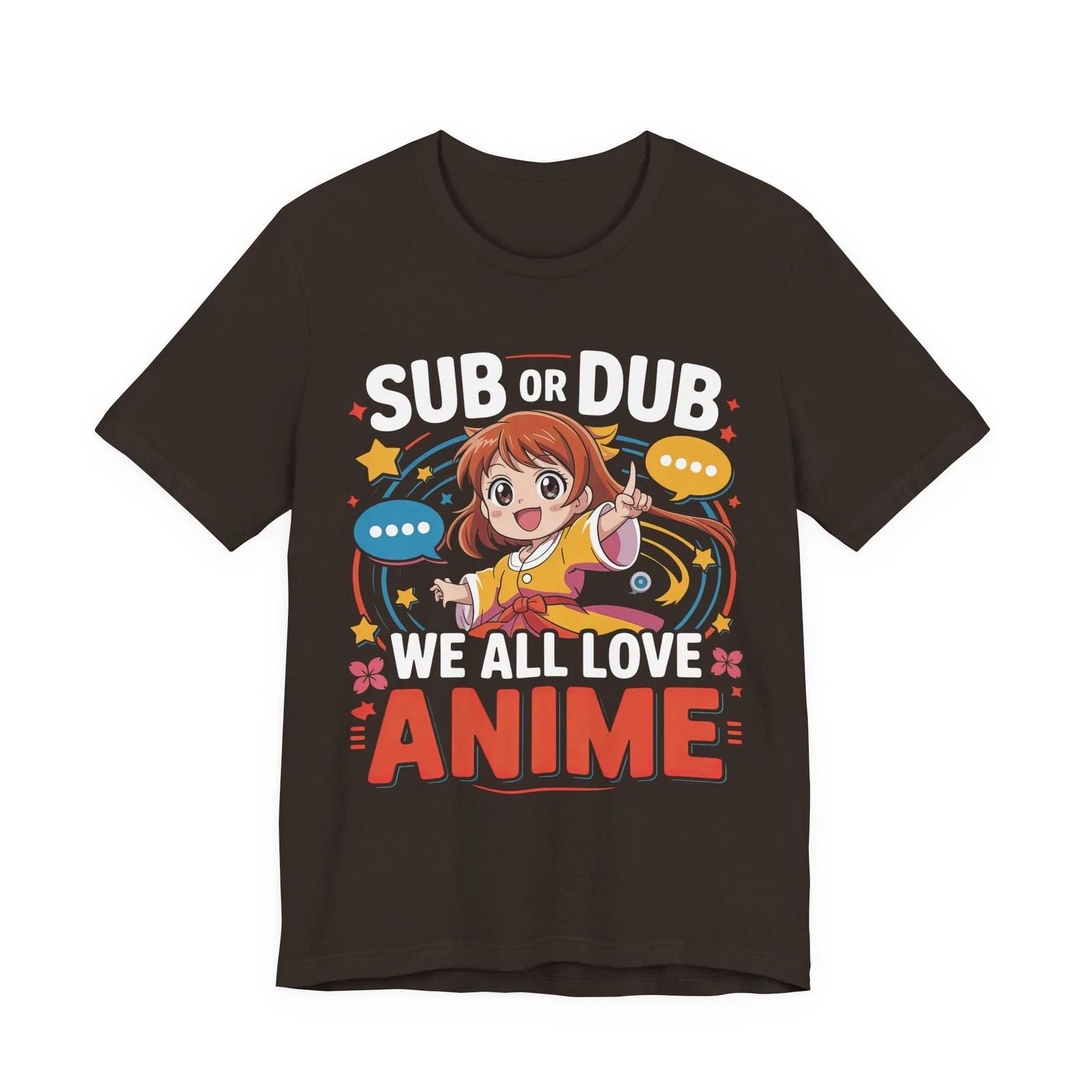 Sub or Dub We All Love Anime Tee Cute Chibi Character Shirt Otaku Graphic M