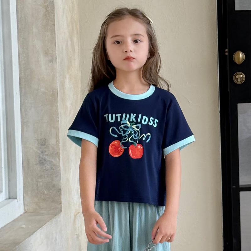 Tutu Xiaoxiang Girls' Short Sleeve Cotton T-Shirt