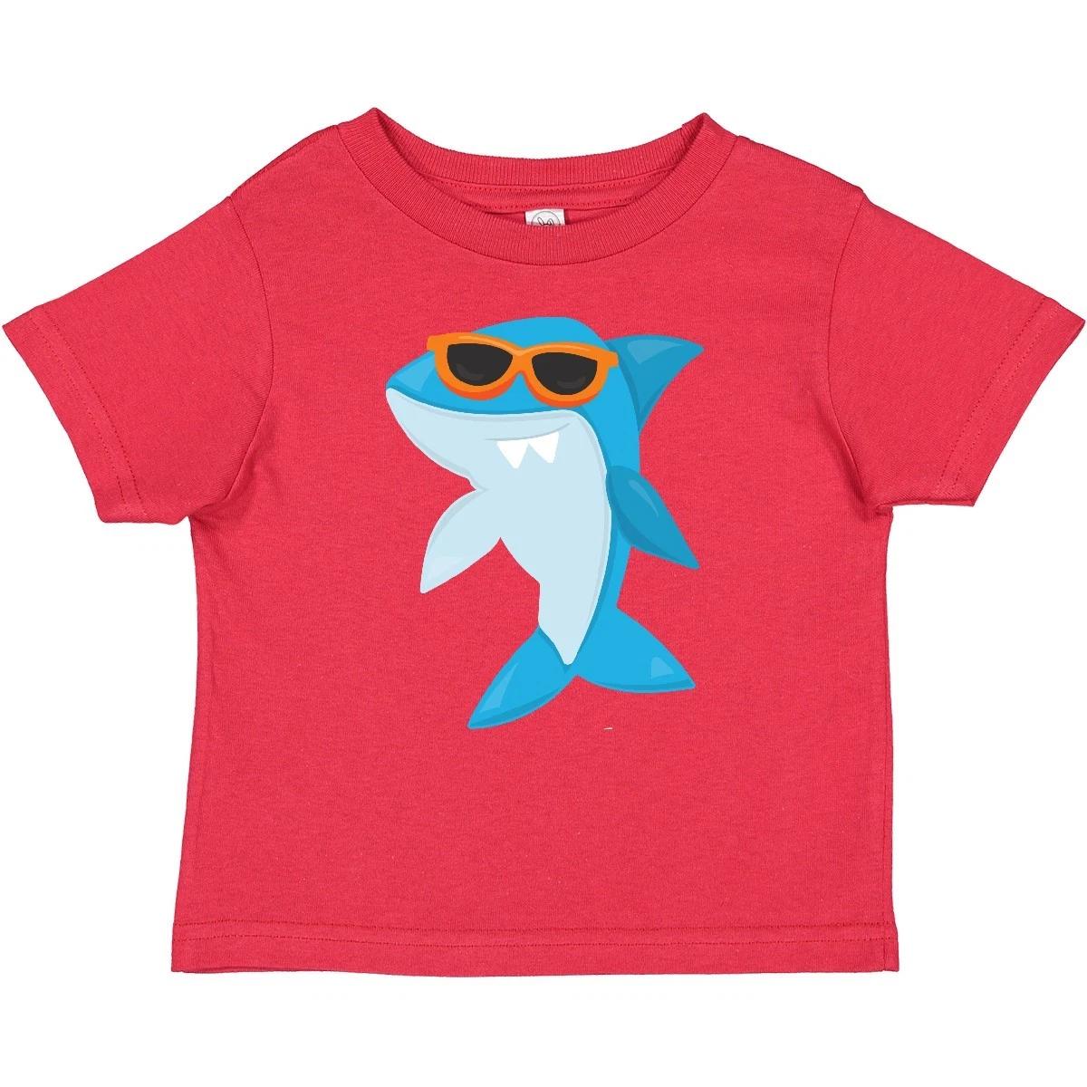 Inktastic Cute Shark, Cool Shark, Shark With Sunglasses Baby kids boys T-Shirt Blue Little 100