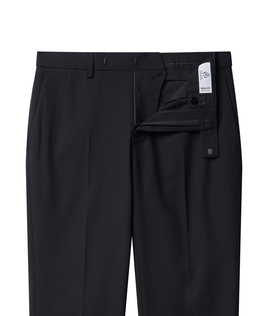 MUSINSA STANDARD Summer Wool Relaxed Tapered Hidden Banding Crop Slacks [Black]