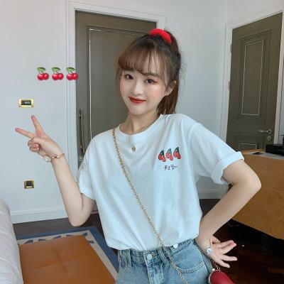 Summer new small fresh and cute age-reducing printing loose student backing short-sleeved T-shirt top women's ins