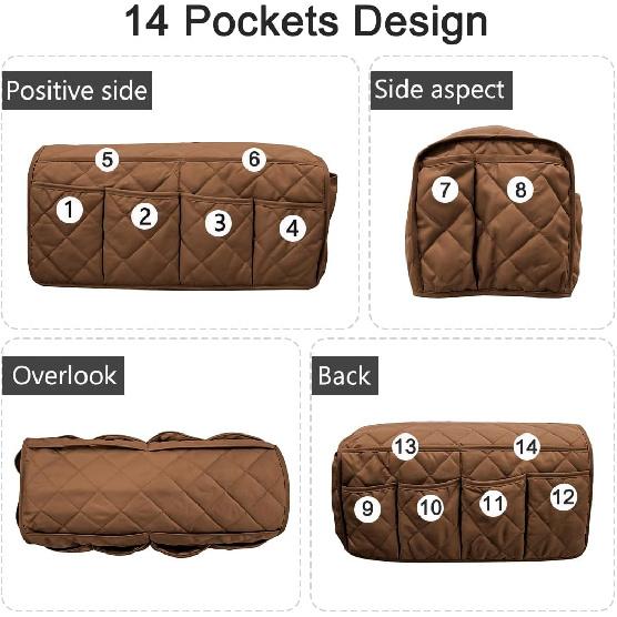 Sofa Armrest Organizer Non-Slip Arm Chair Bedside Caddy Storage Organizer for Recliner Couch with 14 Pockets for Cell Phone TV Remote Control