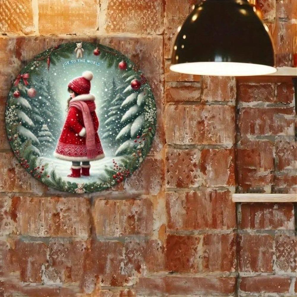 Joy to The World Metal Sign Christmas Girl Wall Art 7.87 Inch Rustic Home Door Decor Festive Gift for Women