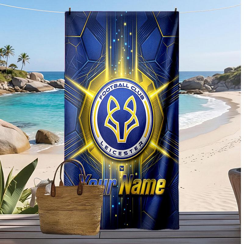 Leicester City Personalized Printed Beach Towel Soccer Logo Support Custom Name Text Absorbent Towel For Sport Travel Special Gift