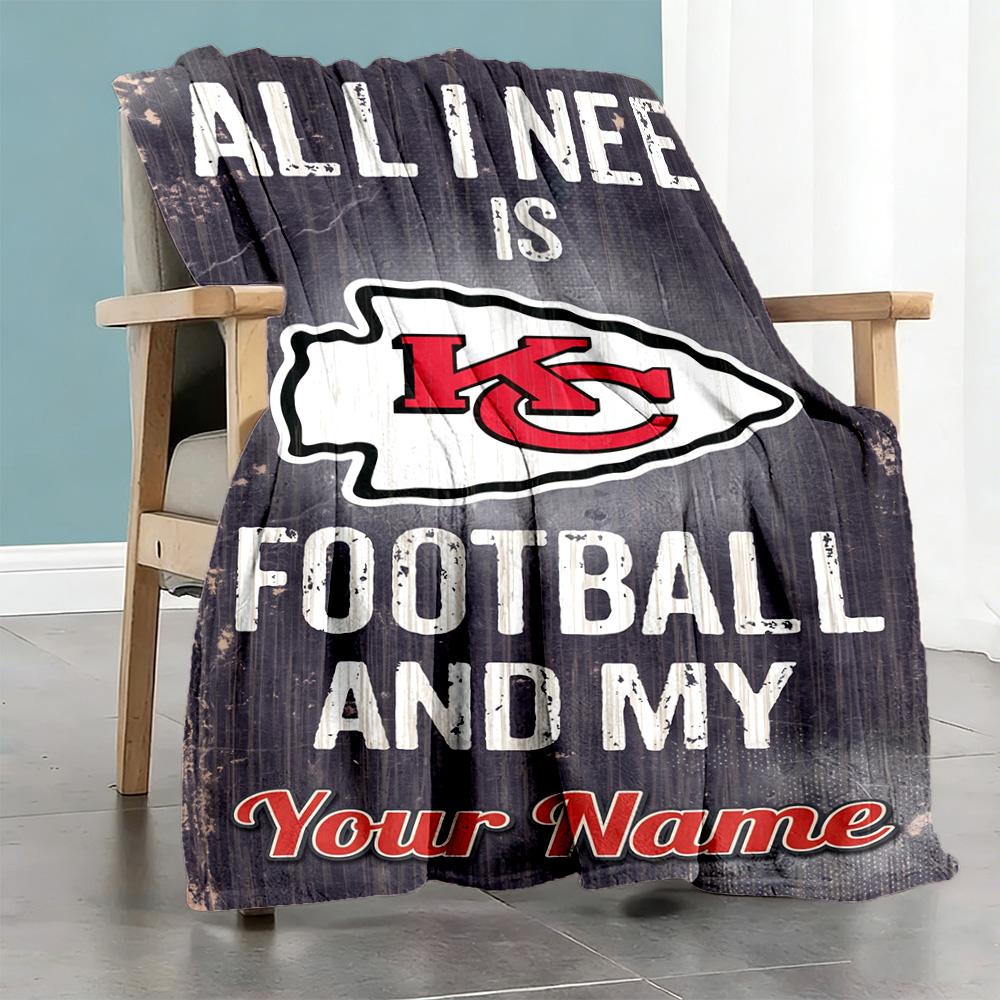 Kansas City Football Personalized Text Blanket Lightweight Customizable Blanket Ultrasoft Versatile For Home Decor Bedding Sofa Livingroom