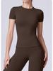 Women's Plain Round Neck Quick-Dry Yoga T-Shirt - Summer Slim Fit Fitness Top