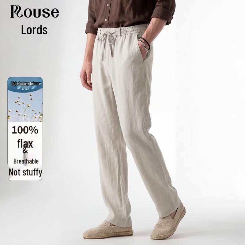 Men s 100% Linen Lightweight Straight-Fit Casual Trousers S