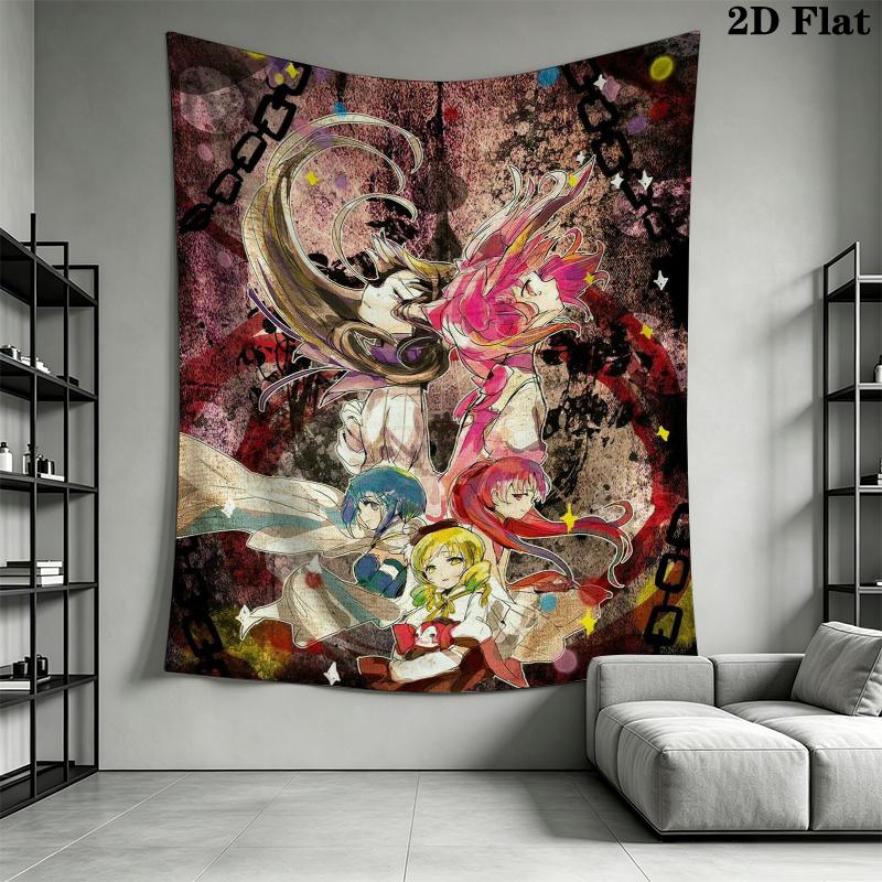 Puella Magi Madoka Magica Wall Tapestry Aesthetic Wall Hanging Printed Fabric Blanket Decorative Tapestries for Bedroom Living Room Home Decor