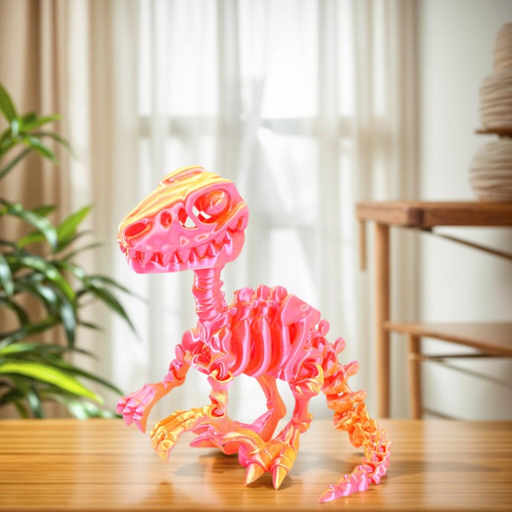 3D Printed Articulated Raptor Skeleton Figurine Dinosaur Bones Poseable ModelToy For Home Office Decors and Collector