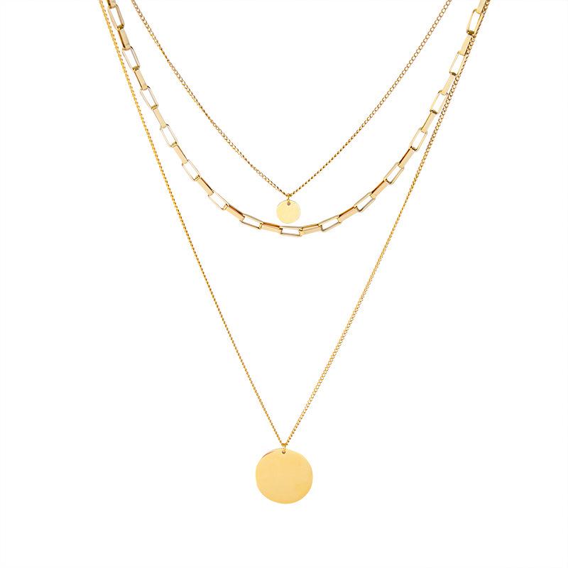 Minimalist Style Gold Titanium Three-Layer Stackable Pendant Necklace