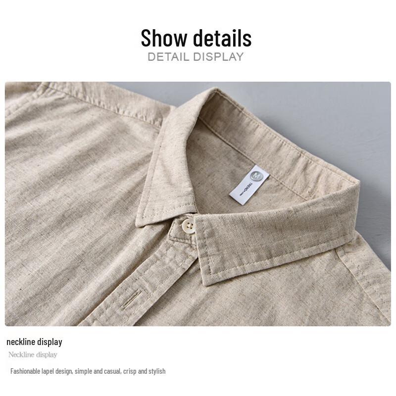 ROMON Men's Linen Blend Short Sleeve Casual Shirt