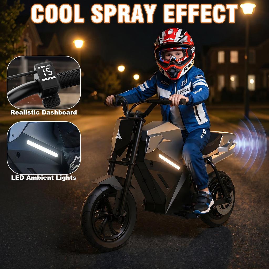 Moto Elettrica per Bambini, Motore 350W, 3 Velocità, Ruote Gonfiabili da 12,5", Batteria Li-Ion 21,6V 4Ah, Autonomia fino a 16KM, per Età 6+