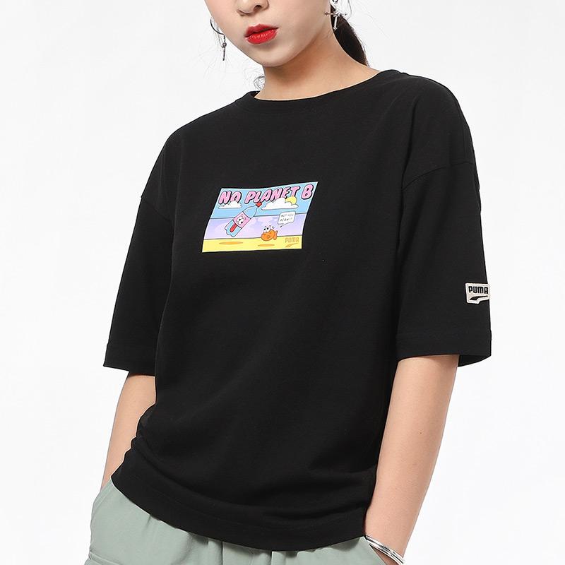 Puma Downtown Graphic Tee Casual Sporty Round Neck Short Sleeve T-Shirt Women Tops Black 531438-01