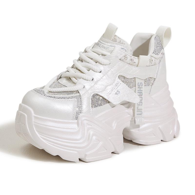 

Модные кроссовки на высокой платформе 9 см из сетки и микрофибры, повседневная спортивная обувь, женские вулканизированные туфли, блестящие кроссовки со стразами 39