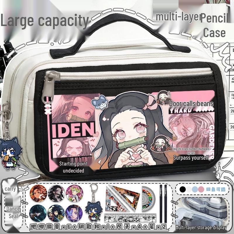 Demon Slayer Mehrschichtiger Federmäppchen - Nezuko, Shinobu, Mitsuri, Muichiro Design, Große Kapazität für Grundschüler