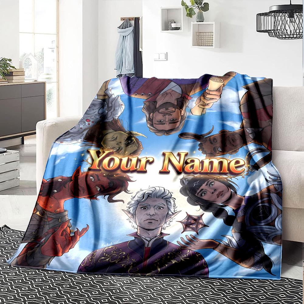 1pc baldurs gate Blanket with Custom Name, Gift, for Men and Women, Soft Blanket, Good for Sofa Bed Couch Travel, Lightweight Flannel Blanket