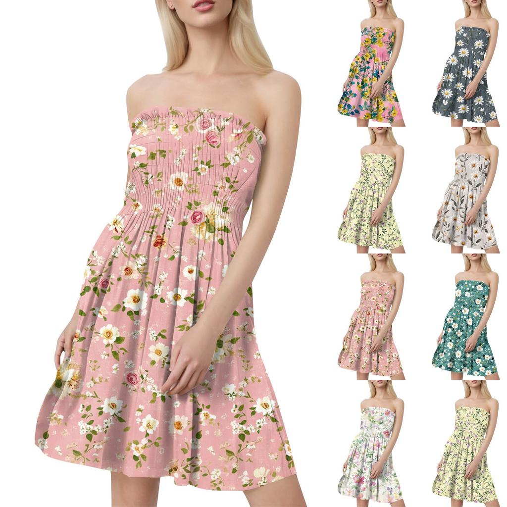 Modisches Damen Freizeit Tube Top mit Aufdruck Ärmelloses Kleid