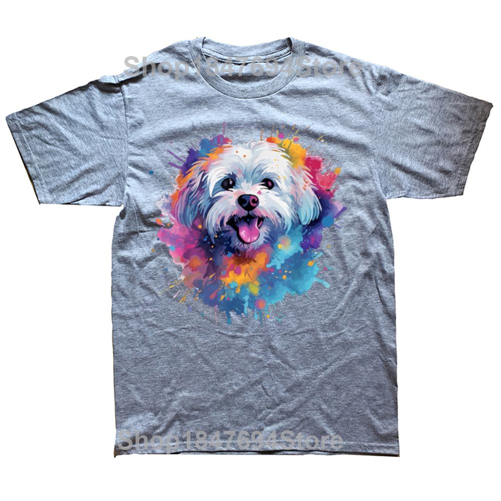 Funny Colorful Maltese Splash Art Dog Graphic T-shirts Men Women's Fashion Casual Tshirt 100% Cotton Loose Oversized T Shirt