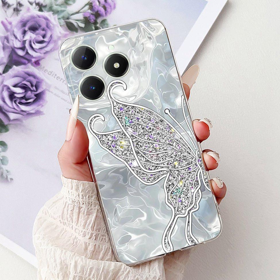 4G Clear For Realme Note 60 Case RMX3933 Luxury Butterfly Love Flowers Cool Lion Painted Phone Case For Realme Note 60X RMX3938